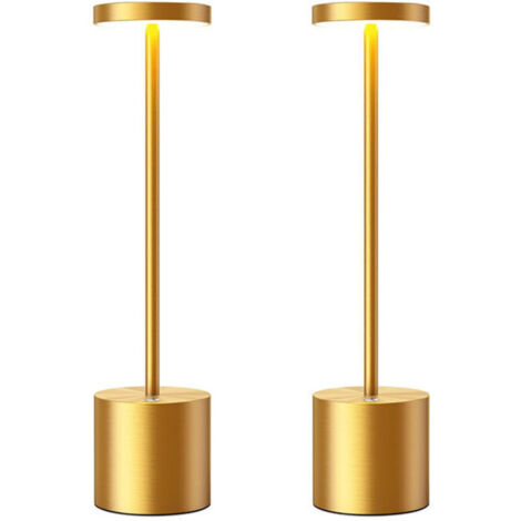 Wiederaufladbare, kabellose Tischleuchte (6000 mAh), 2 Helligkeitsstufen, goldfarbenes Metallgehäuse, für Wohnzimmer, Schlafzimmer, Büro