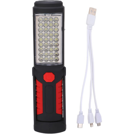 Wiederaufladbare LED-Arbeitsleuchte über USB mit Magnetfuß, 2 Beleuchtungsmodi für Werkstätten und Garagen, rotes Inspektionslicht.