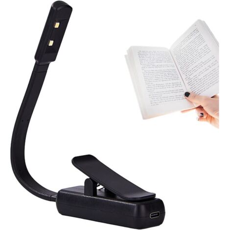 Wiederaufladbare LED-Leselampe zum Anklemmen, 24 x 2,5 x 3,5 cm, verstellbares Licht, warmweiß und ideal zum Lesen.