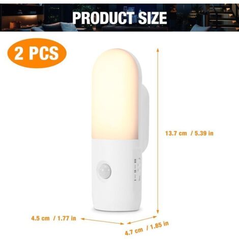 Wiederaufladbare LED-Nachtleuchte mit 2000 mAh Akku und Bewegungsmelder, Innenbeleuchtung, dimmbarer Strahler (3000K, 4000K, 6000K) mit automatischer Erkennung für Flur, Treppenhaus, Toilette, Schlafz