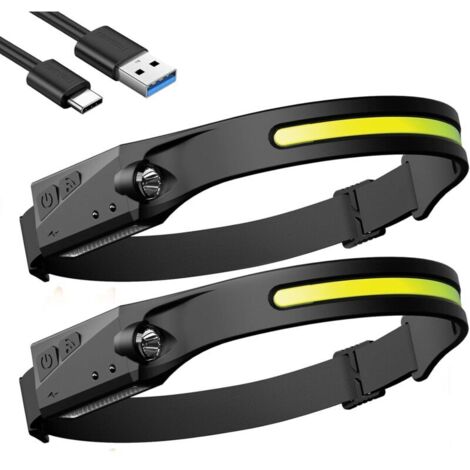 Wiederaufladbare LED-Scheinwerfer, Set mit 2 wasserdichten Rennscheinwerfern, mit empfindlichem Sensor und 5 Modi, geeignet zum Wandern, Campen und Angeln.