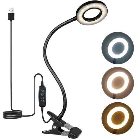 Wiederaufladbare LED-Schreibtischlampe, Klemmleuchte USB 360°, 3 Helligkeitsstufen zum Lesen und Arbeiten