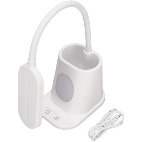Wiederaufladbare LED-Schreibtischlampe mit USB-Anschluss, 3 Farbtemperaturen und Touch-Steuerung – mit Stifthalter für Schlafzimmer und Studentenwohnheim – Weißes ABS, 440 g