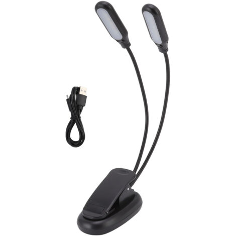 Wiederaufladbare LED-Schreibtischlampe mit zwei Armen und Klemme, für Schüler und Schlafzimmer, Schwarz
