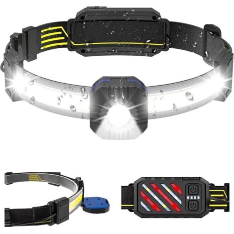 Wiederaufladbare LED-Stirnlampe, 230°, 500 Lumen, Taschenlampen, Stirnlampe, 10 Beleuchtungsmodi, 1200-mAh-Akku, verstellbar auf 90°, IPX4, wasserdicht, Lauf-Stirnlampe zum Wandern und Radfahren