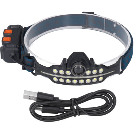 Wiederaufladbare LED-Stirnlampe mit USB-C-Anschluss, roter Warn-LED, verstellbar für Arbeit und Camping