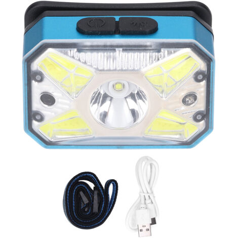 Wiederaufladbare LED-Stirnlampe über USB, leistungsstark für Nachtläufe, blaue COB-Außenbeleuchtung.
