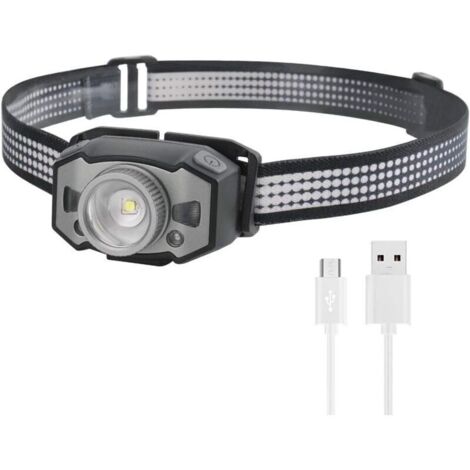 Wiederaufladbare LED-Stirnlampe, wasserdicht (IPX5), rotes und weißes Licht, intelligente Stirnlampe