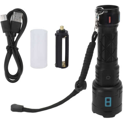 Wiederaufladbare LED-Taschenlampe, 10000 Lumen, 5 Leuchtmodi, superhell, wasserdicht, mit Leuchtstreifen für Notfälle