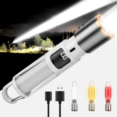 Wiederaufladbare LED-Taschenlampe mit Umgebungslicht, superhelle 2000-lm-Taschenlampe mit Haken, 7 Modi, 3 Farben, zoombare Taschenlampe, hohe Lumenanzahl