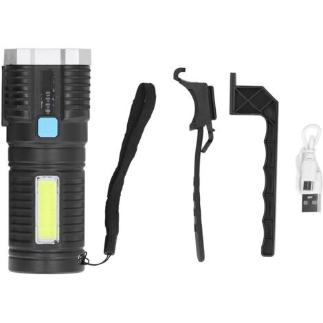 Wiederaufladbare LED-Taschenlampe mit USB-Anschluss, 800-mAh-COB-Seitenlicht, 4 Modi, vielseitige Taschenlampe