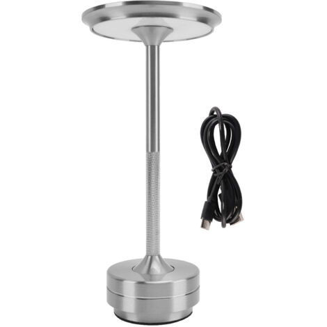 Wiederaufladbare LED-Tischleuchte mit Touch-Dimmer und 3 Farben – Ambientebeleuchtung für Restaurant, Bar und Nachttisch – Silber