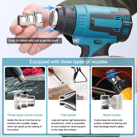 Wiederaufladbare Lithium-Batterie-Heißluftpistole, kabellose Kunststoff-Schweißpistole, tragbare Schrumpfschlauch-Backpistole mit 3 Düsen, 1 Batterie, EU-Stecker