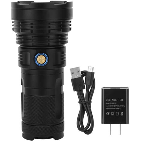 Wiederaufladbare P90 LED-Outdoor-Taschenlampe, 4800 lm, wasserdicht, multifunktional, schwarz, 100–240 V