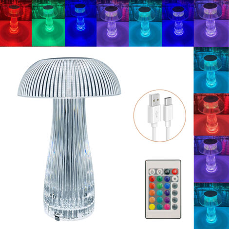 Wiederaufladbare Stehlampe aus Acrylglas mit berührungsempfindlichem Fuß, 3 Leuchtmodi, 16 x 26 cm, transparent. Inklusive USB-Ladegerät und Fernbedienung.