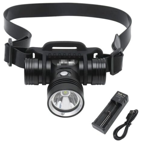 Wiederaufladbare, wasserdichte IPX8-Stirnlampe mit 1000 Lumen, 3 Leuchtmodi und 60 m Tauchtiefe, inklusive Ladegerät.
