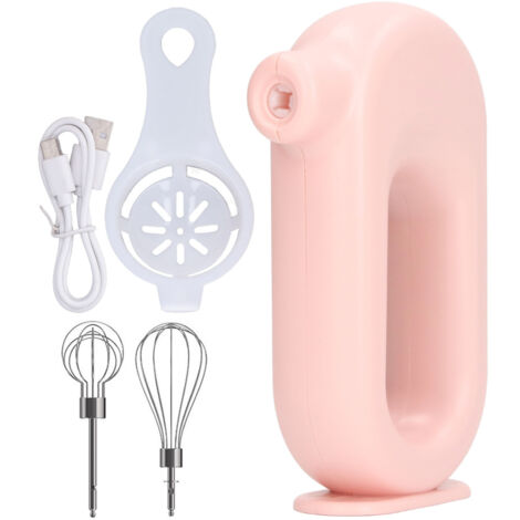 Wiederaufladbarer elektrischer Handmixer mit USB-Anschluss, 4 Geschwindigkeitsstufen, Schneebesen und Milchaufschäumer, tragbar für die Küche, Pink