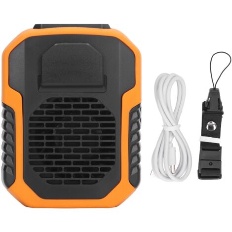 Wiederaufladbarer Gürtelventilator mit 6000 mAh Akku, USB-Anschluss, 3 Geschwindigkeitsstufen, mit Kabel und Clip, für Arbeiter, orange