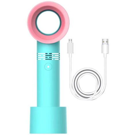 Wiederaufladbarer, klingenloser Taschenventilator über USB, 3 einstellbare Geschwindigkeitsstufen, blaue Farbe, tragbarer Mini-Ventilator.