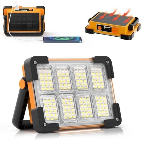 Wiederaufladbarer LED-Flutlichtstrahler, tragbare LED-Arbeitsleuchte mit Solar- und Akkubetrieb, 4 Modi, Arbeitsleuchte für Camping, Baustelle, Garage und Werkstatt