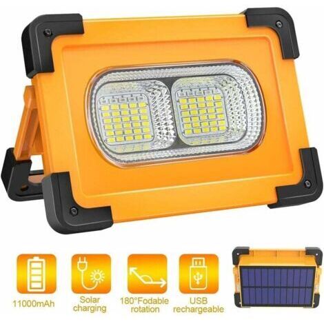 Wiederaufladbarer LED-Projektor, 100 W, tragbare LED-Bauleuchte mit Solarpanel, 4 Betriebsmodi, extrem helles Arbeitslicht mit 10.000 mAh Akku für Camping und Heimwerkerarbeiten.