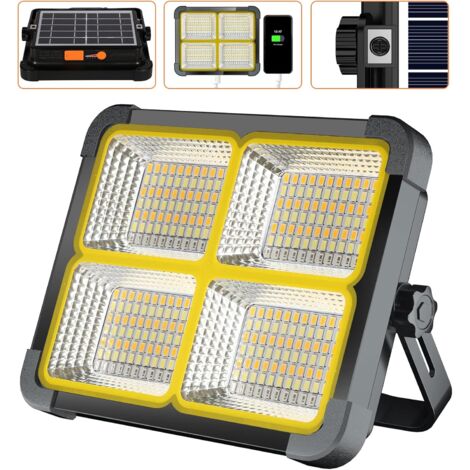 Wiederaufladbarer LED-Strahler 336 LEDs/ 100 W/ Solarpanel/ 4 Beleuchtungsmodi/ 12000 mAh externer Akku/ Magnetabsorption, ideal zum Camping, Arbeiten, Angeln, schwarze Farbe [Energieklasse A++]