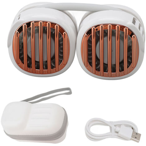 Wiederaufladbarer Nackenventilator mit USB-Anschluss, zwei Luftstromrichtungen, leicht und faltbar, ideal für Reisen und Outdoor-Aktivitäten, Farbe: Weiß