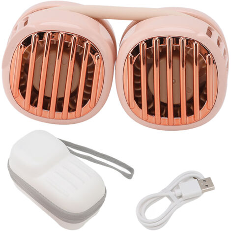 Wiederaufladbarer Nackenventilator über USB, doppelter Luftstrom, leicht und faltbar, ideal für Reisen und Outdoor-Aktivitäten, rosa.