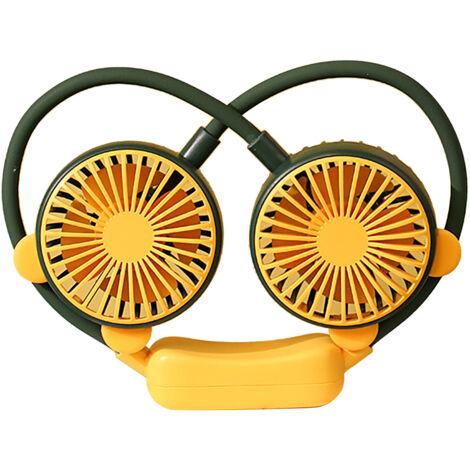 Wiederaufladbarer tragbarer Nackenventilator mit USB-Anschluss, freihändiger Anhängerventilator für Büro und Reisen, grüne Farbe.