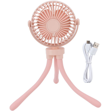 Wiederaufladbarer USB-Kinderwagenventilator, flexibler Babyventilator mit Stativ, 2500–4400 U/min, Rosa für Zuhause