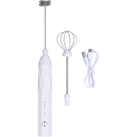 Wiederaufladbarer USB-Milchaufschäumer, 3 Stufen, geräuscharmer Betrieb für selbstgemachten Cappuccino und Latte – Weiß