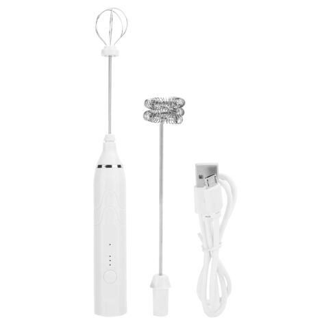Wiederaufladbarer USB-Milchaufschäumer, 3-stufiger elektrischer Mixer für Cappuccino und Latte, Weiß