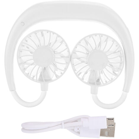 Wiederaufladbarer USB-Nackenventilator mit 3 Geschwindigkeitsstufen – Freihändig für Sport und Gaming (Weiß)