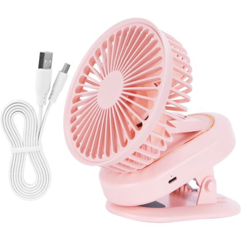 Wiederaufladbarer USB-Tischventilator mit 3 Geschwindigkeitsstufen – Rosa, automatischer Schwenkventilator für den Innenbereich