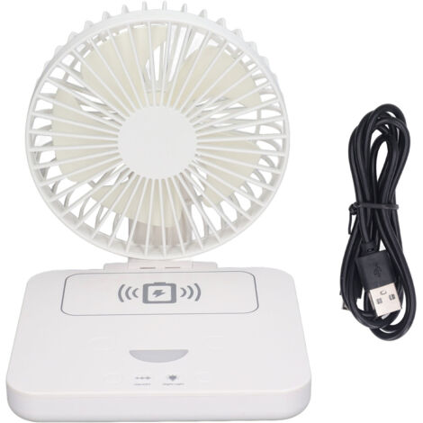 Wiederaufladbarer USB-Tischventilator mit kabellosem Ladegerät, oszillierend und faltbar, integriertem Nachtlicht