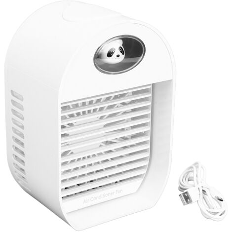 Wiederaufladbarer USB-Tischventilator mit LED-Licht und Luftbefeuchterfunktion – Mini-tragbare Klimaanlage, weiß (100 ml)