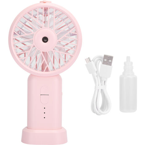 Wiederaufladbarer USB-Tischventilator mit Luftbefeuchter, tragbar für Zuhause und Bett, rosa, kompakte Abmessungen 178 x 92 x 40 mm