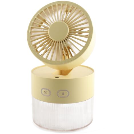 Wiederaufladbarer USB-Tischventilator mit Sprühfunktion, faltbar und tragbar – ideal für Zuhause, Büro und Bibliothek – erfrischendes gelbes Modell
