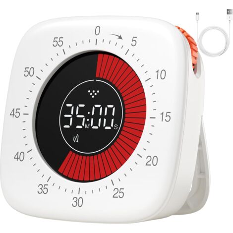 Wiederaufladbarer visueller Timer, 60-Minuten-Countdown, zum Lernen für Kinder (weiß)