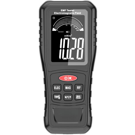 Wiederaufladbares 4-in-1-Elektromagnetfeldmessgerät  Misst Temperatur und Funkfrequenz  LCD-Display mit akustischen/optischen Warnmeldungen  Für den privaten und professionellen Einsatz