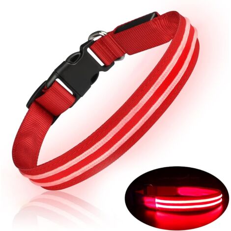 Wiederaufladbares LED-Hundehalsband, wasserdicht, leuchtendes Hundehalsband, blinkend, verstellbar, für kleine, mittelgroße und große Hunde – Rot – S
