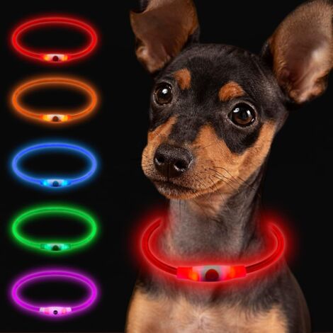 Wiederaufladbares, leuchtendes Hundehalsband, LED-Hundehalsband, verstellbare Länge für Welpen, Katzen, kleine und große Hunde, fluoreszierendes Hundehalsband mit 3 Lichtmodi, wasserdicht, rot