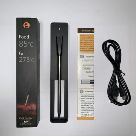 Wiederaufladbares USB-Grillthermometer mit App, Mini-Funk-Bluetooth-Grillthermometer mit Edelstahlsonde.