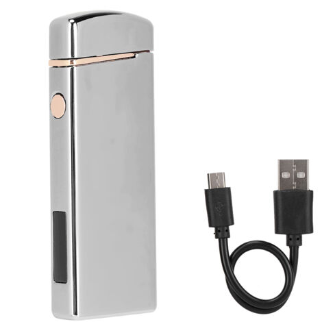 Wiederaufladbares USB-Zigarettenanzünder mit Leistungsanzeige, gasfreies elektrisches Feuerzeug (silber)