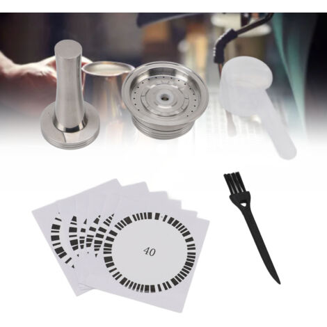 Wiederverwendbare 230-ml-Edelstahl-Kaffeekapsel mit Tamper, Löffel, Bürste, Aufklebern und Siegeln für Heimkaffeemaschinen – Komplettes Brühset
