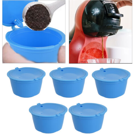 Wiederverwendbare Kaffeekapseln, 5er-Set mit Filterhalter 304 und Löffel für Dolce Gusto Maschinen (50 ml)