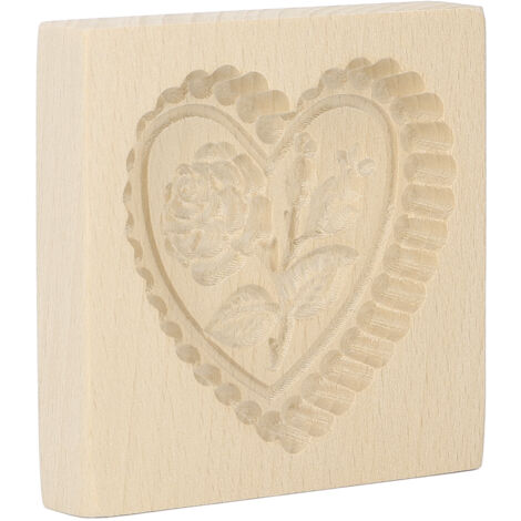 Wiederverwendbare Keksform aus Holz, leicht zu entformen, abwaschbar, Herz- und Rosenmotiv für selbstgebackenes Gebäck