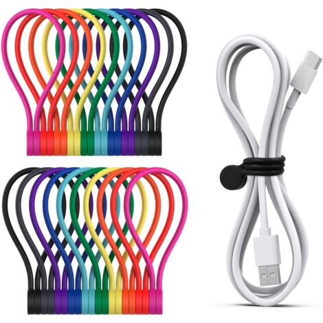 Wiederverwendbare Magnetische Kabelbinder, Multifunktionale Silikon Magnet Kabelbinder für Kabelmanagement und Organisieren, 10 Farben Magnetic Cable Ties, (20 Stück, Bunt)