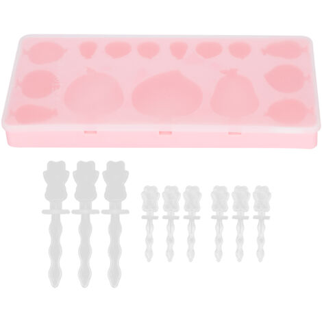 Wiederverwendbare Silikon-Eisform mit 15 Fächern, Stielen und Deckel – Rosa Fruchtdesign, DIY-Dessertkäse