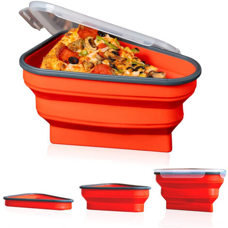 Wiederverwendbare Silikon-Pizzastück-Aufbewahrungsbox, faltbar mit Deckel